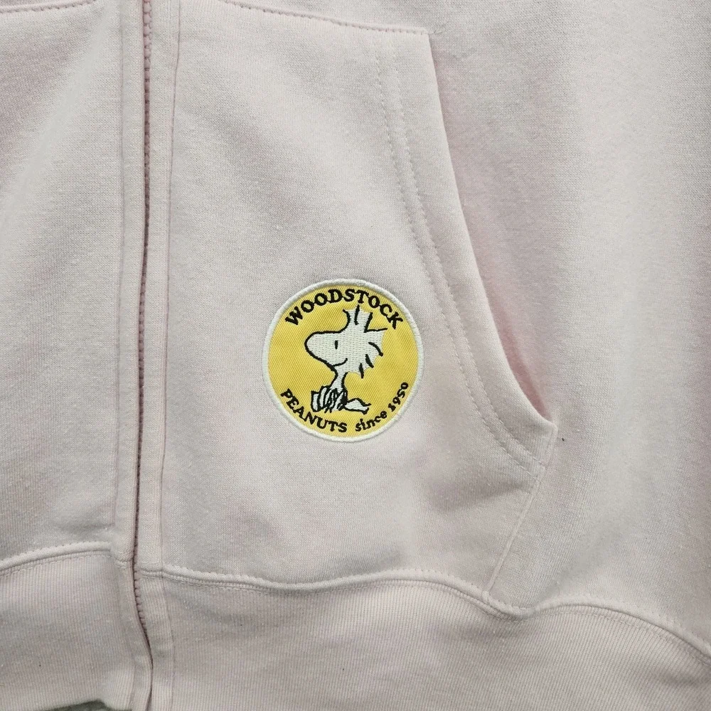 Peanuts Snoopy Full Zip Hoodie Womens Medium Pink Woodstock Sweatshirt Y2K Style - Picture 9 of 14